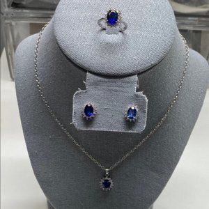 Lab Created Sapphire Necklace, Earrings & Ring Set